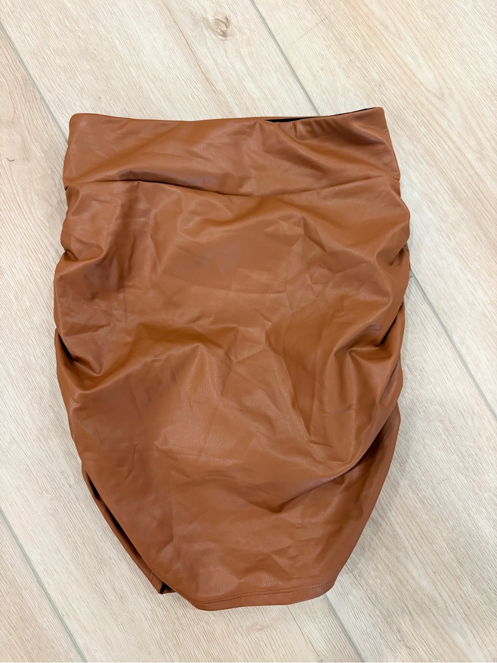 HALARA Rustic Brown Faux Leather Mini Skirt